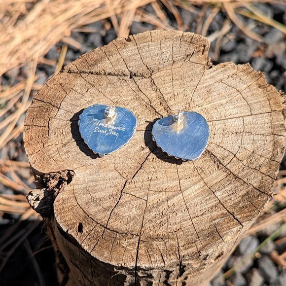 Zuni Heart Shaped Earrings, Sterling‎ Silver Multi Stones Handmade Jewelry *** - Picture 8 of 8